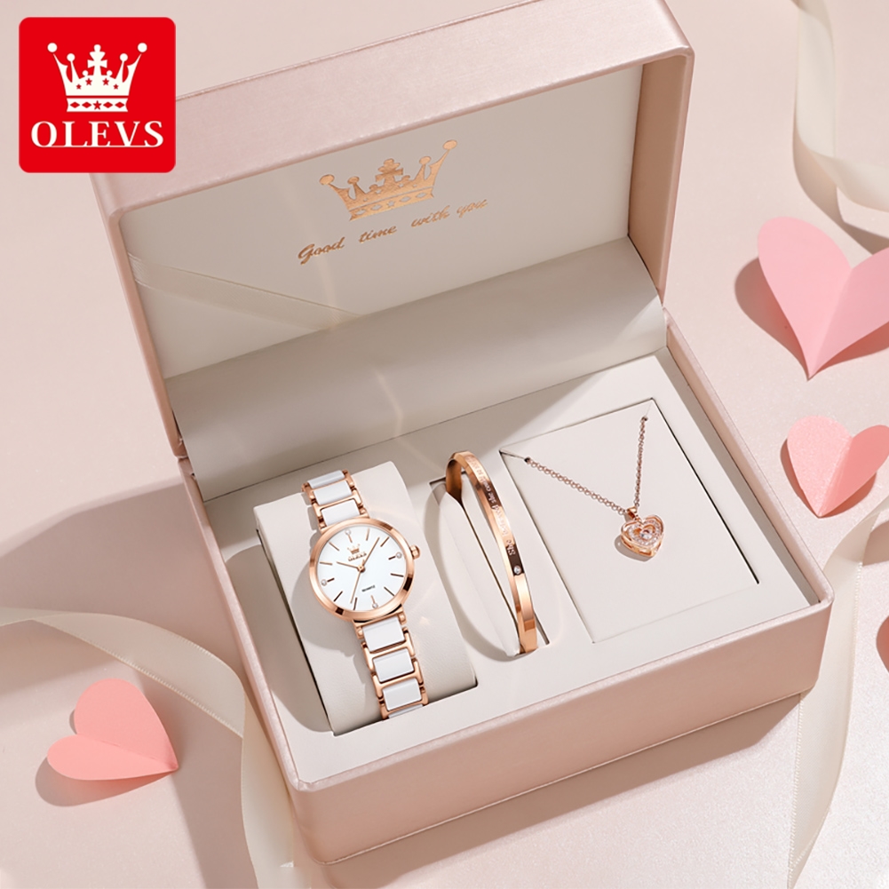 Luxury Gift Set - OLEVS ساعة نسائية 5877 ساعة كوارتز