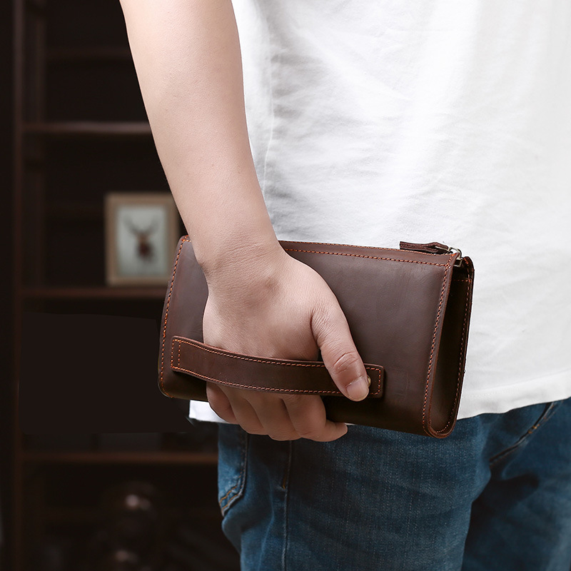 Leather Wallet Men - حقيبة يد رجالية طويلة من الجلد